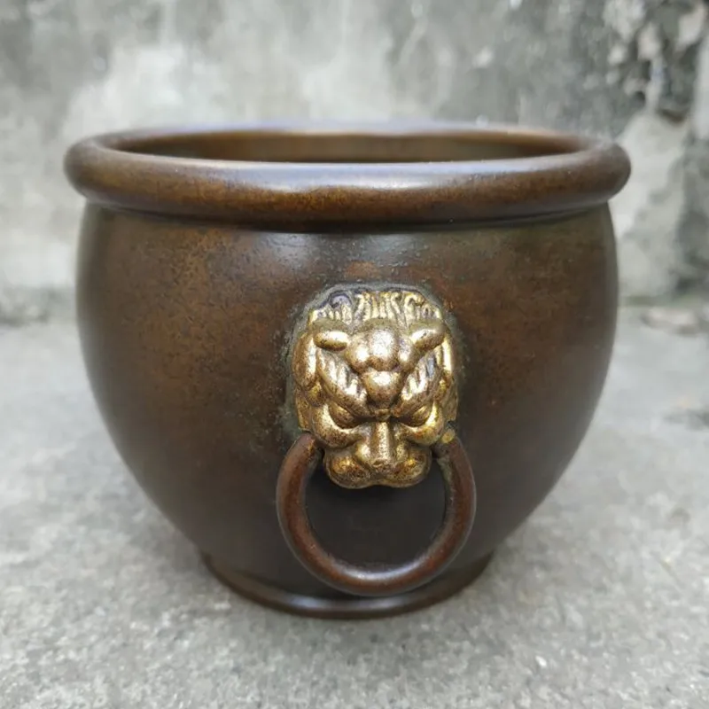 Antique Collection Cornucopia Bronze Cylinder Censer Retro Bowl Cup Handicraft Sculpture Home Decoration Accessories