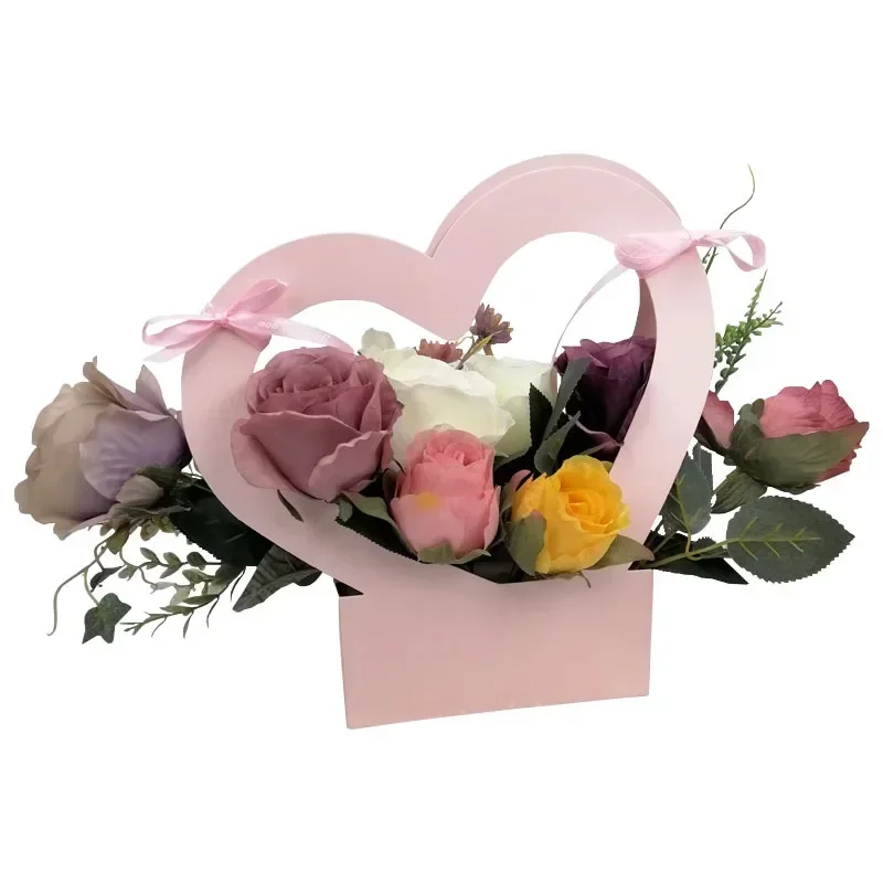 

5pcs/lot Portable Heart Floral Packaging Box Flower Gift Box with Handles Waterproof Basket Flower Arrangement Box Florist