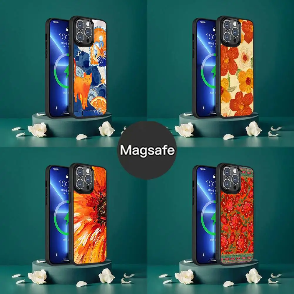 

Orange flower Painting Phone Case For iPhone 17,16,15,14,13,12,11,Pro,Max,Plus,Mini,SE4,E Magnetic Magsafe Wireless Charging