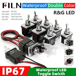 FILN 20A 12V 24V 110V-220V Power rocker toggle switch waterproof cover two color led SPDT DPST DPDT Toggle Switch