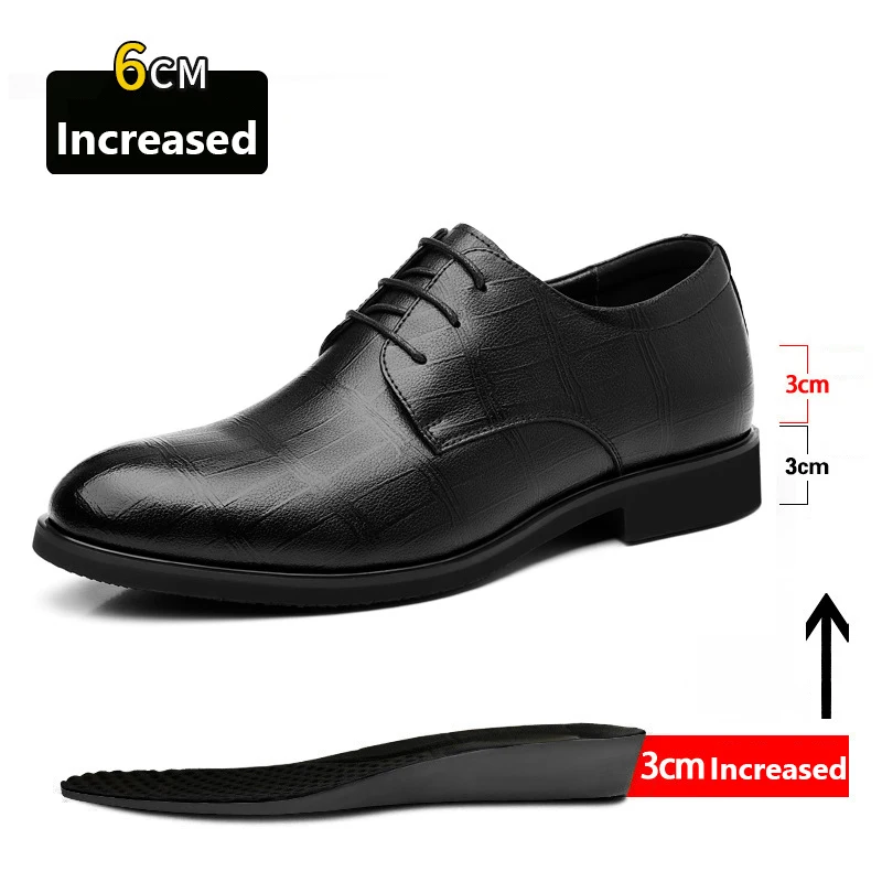 New Men's Elevator Business Dress Leather Shoes 3/6cm Men Formal Shoes Winter Plush Business Men Oxfords Versatile Wedding Shoes