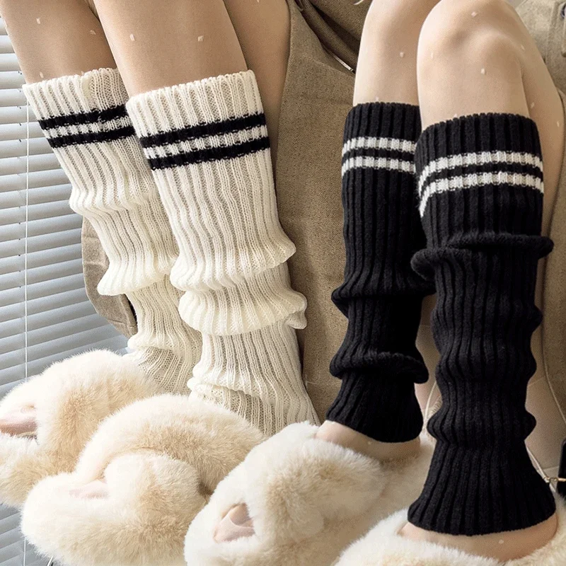 Y2K Lolita Long Socks Women Leg Warmers Knitted Warm Foot Cover Striped Arm Warmer Ladies Autumn Winter Crochet Socks Boot Cuffs