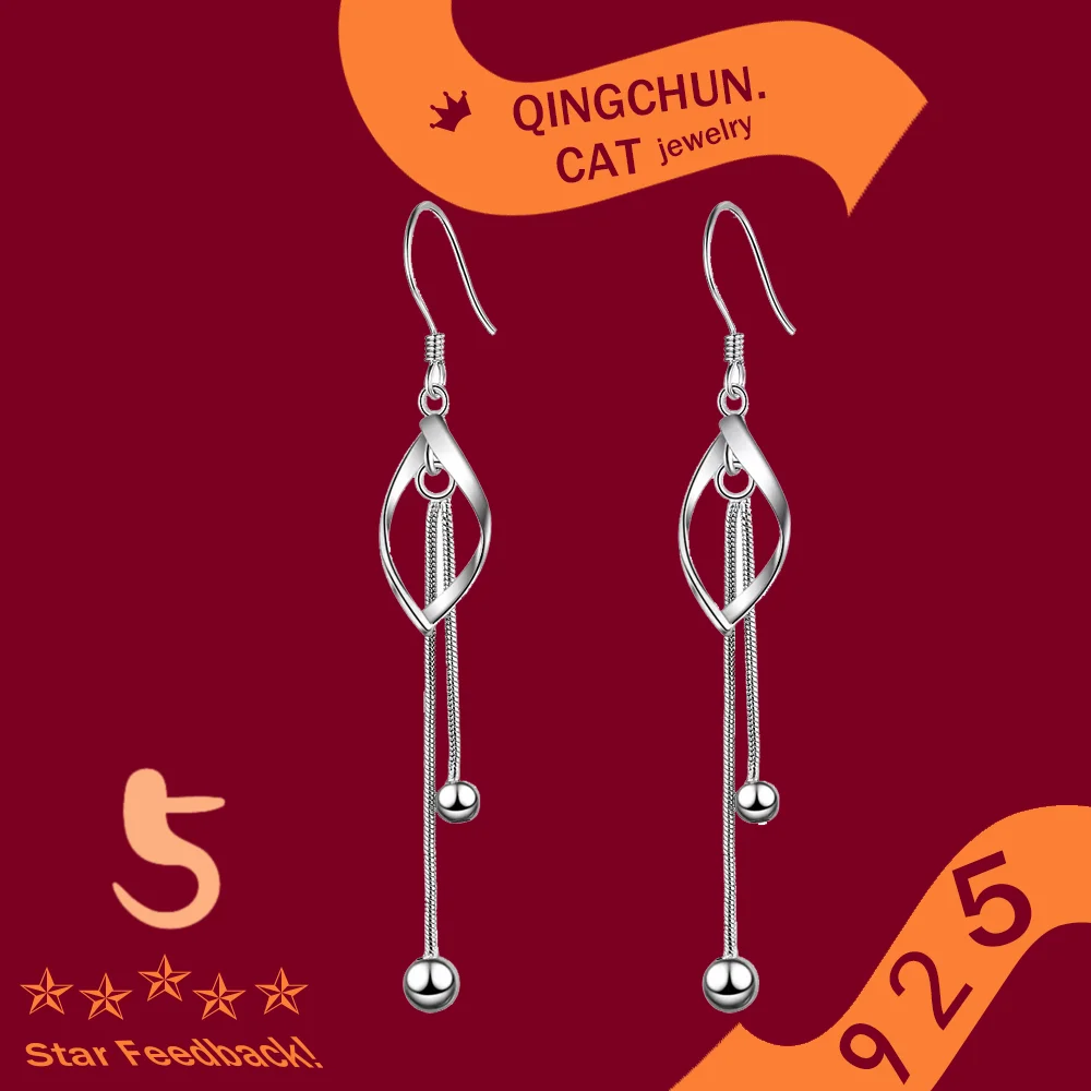 Stamp 925 Sterling Silver Trendy Charms Earring Wedding Jewelry Gifts New Arrival Long Tassel Earrings for Women Couples