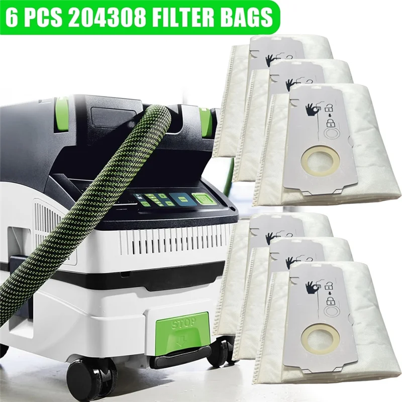 AT28-6PCS 204308 CT Mini/Midi -2/5 filtro bolsa de polvo Forfestool 204308 CT 15 piezas de aspiradora