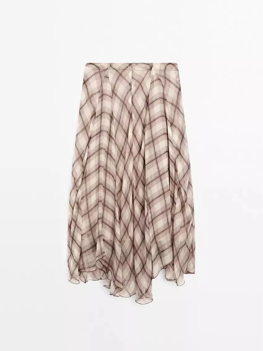 

Spring 2025 Women's Casual Midi Skirt Irregular Design Drifting Plaid A-Line Skirt Stand Fit Commute Sle Inner Lined mid...