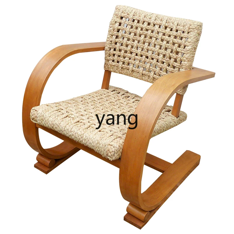 

Yjq Retro Solid Wood Armchair Niche Woven Rattan Single Sofa Living Room Balcony Home Retro B & B