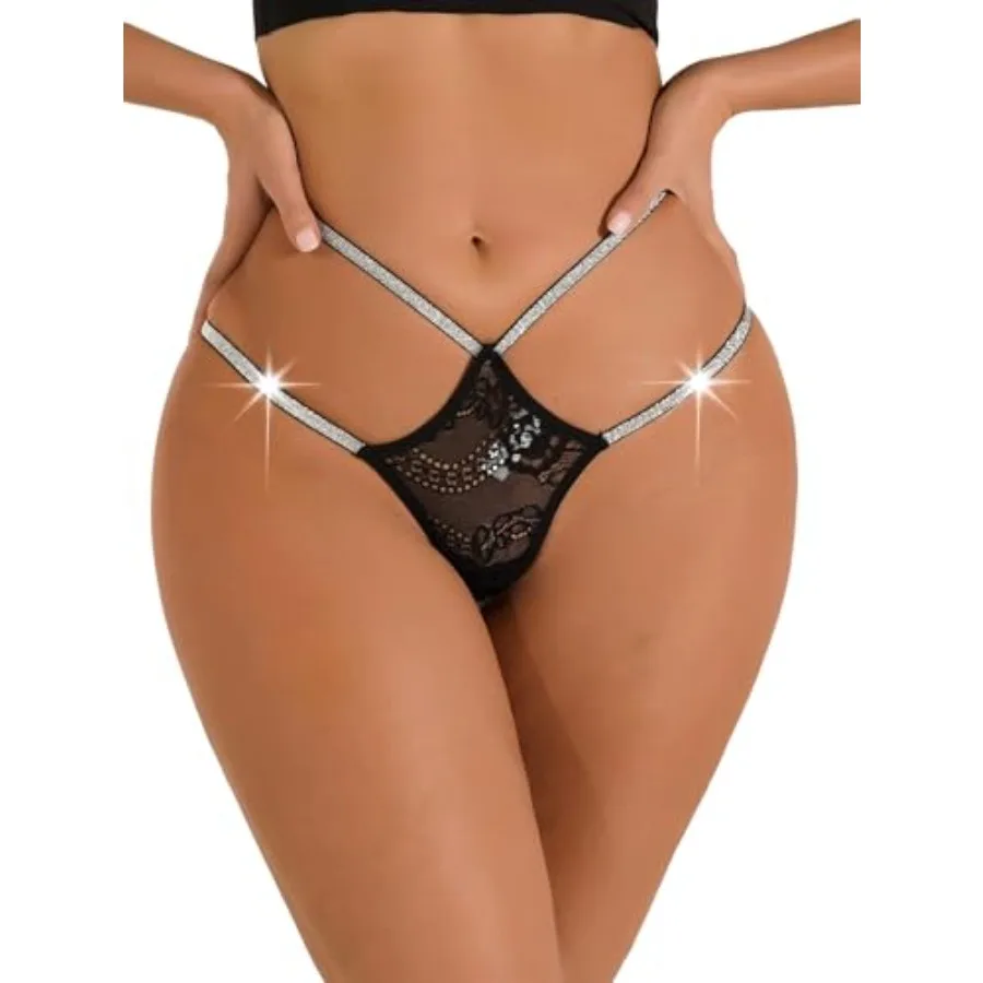 Tanga Sexy de Cristal para Mujer, Ropa Interior con Aberturas, Bragas Atrevidas, Bikinis, Pantys de Tallas Grandes