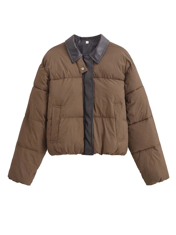 

Parkas Jackets Coat Women 2025 New Autumn Winter Fashion Casual Patchwork Pu Long Sleeve Zipper Loose Coats Thickened Outwear