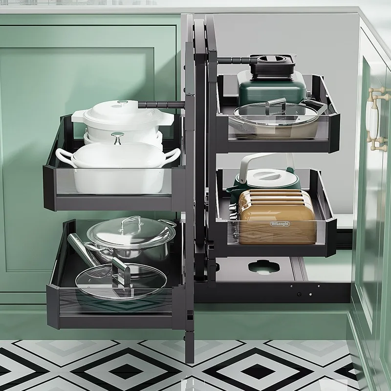 Corner basket, kitchen cabinet, full pull out, double-layer storage rack, corner pot basin, pull basket.