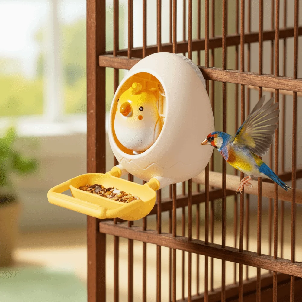 Bite Resistant Bird Food Dispenser Eggshell Bird Wide Mouth Parrot Training with Stand Detachable Forage Box Beak Claw Grinding