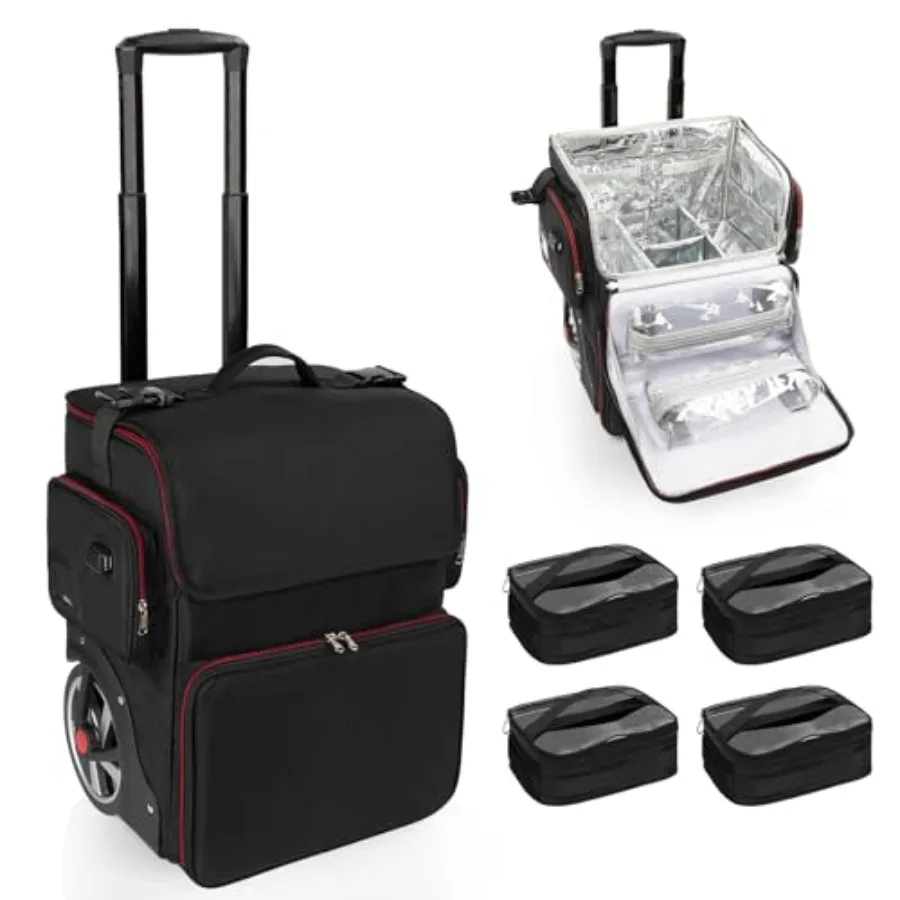 Large Makeup Train Case with 4 Travel Makeup Bags Set for Hairstylist Heat Insulation and Anti-Scalding Full Layer Storage Bag