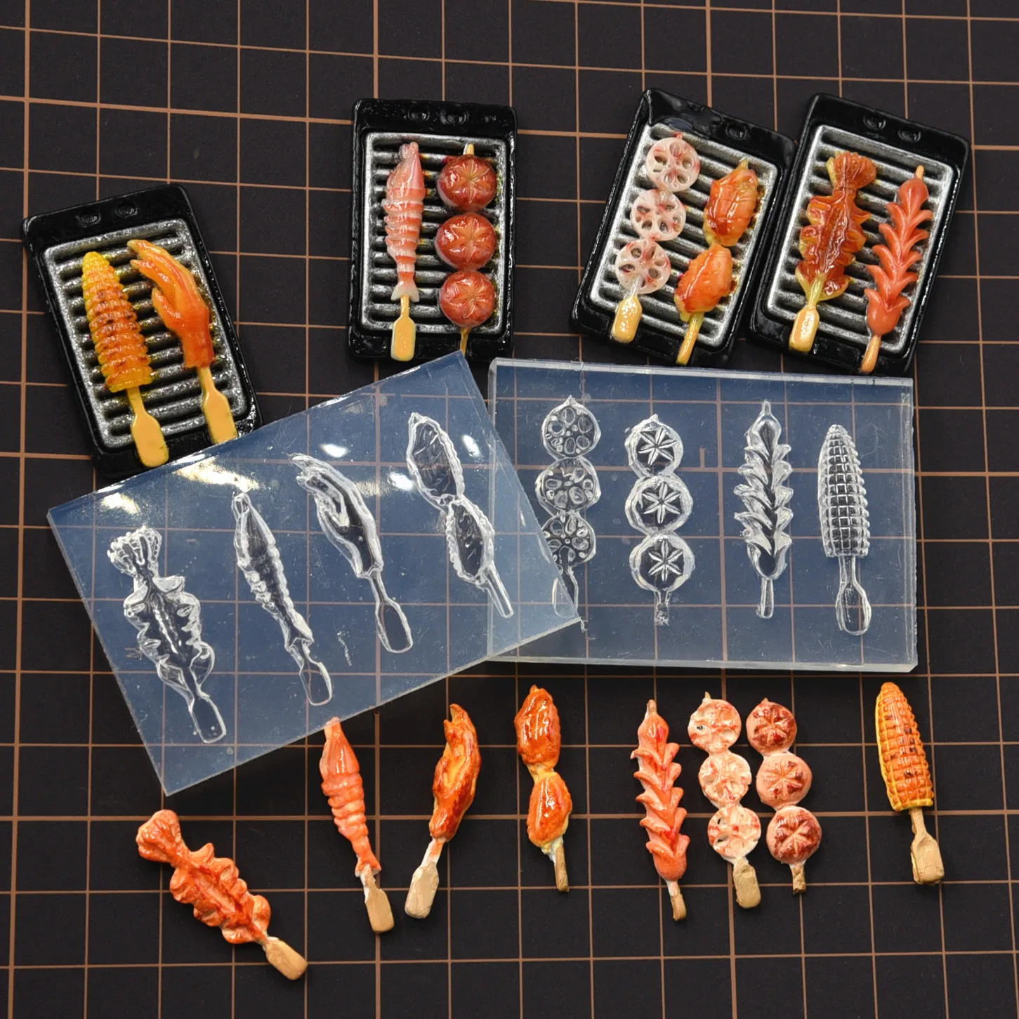 

Miniature Ultra Air Dry Clay Food Toy Barbecue Skewers Doll House Soft Ceramic Clay Meat Barbecu DIY Silicone Molds
