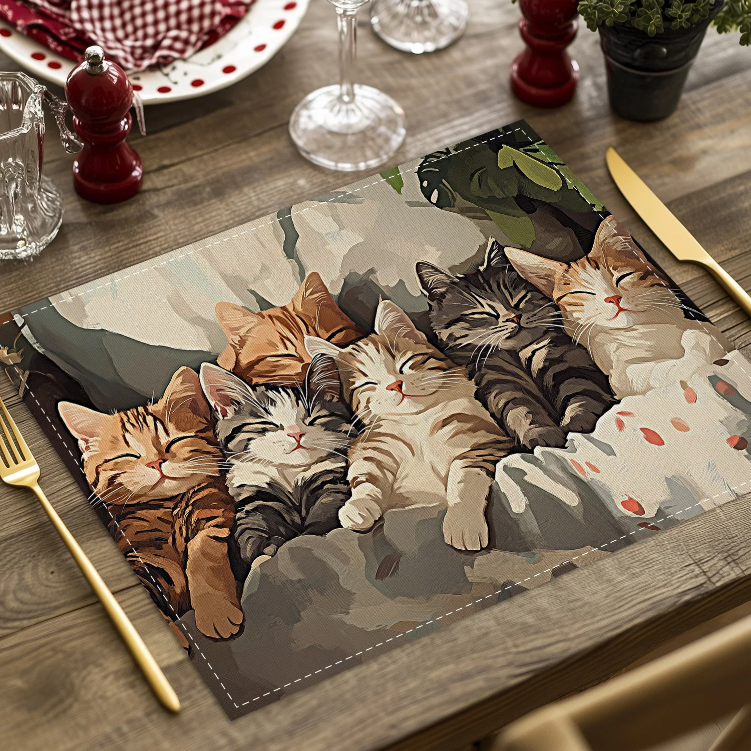 1/4/6/8pc Cute Cat Place Mats Cartoon Table Mat Heat Insulation Pad Western Meal Table Pad Dining Table Decor