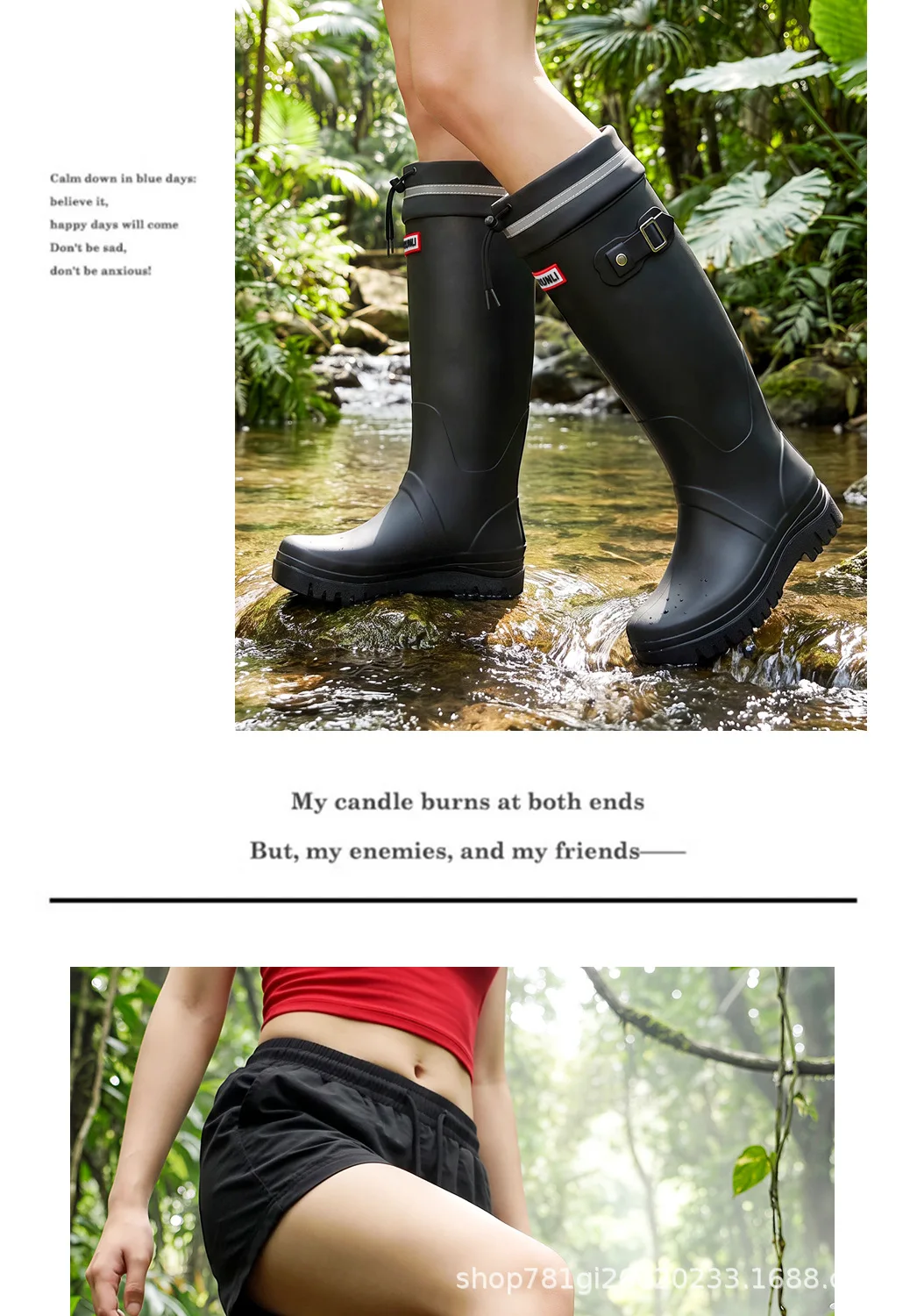 2026 Damen-Mode-High-Top-Regenstiefel mit verstellbarem Kordelzug und Schnalle, rutschfest, wasserdicht, für Outdoor-Wanderungen, Canyoning und Schlamm-Trekking – Detail 15