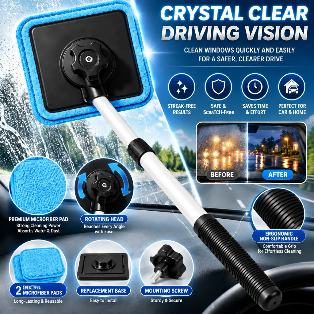 1/2/4SET Dual Magnetic Car Windshield and Glass Cleaner, Streak-Free Auto Cleaning Kit for Road Trips and Rainy Weather
