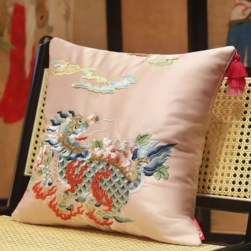 Retro Kylin Pillows Luxury Embroidery Cushion Case Chinese Traditional Decorative Pillow Cover For Sofa Chair Home Decorations