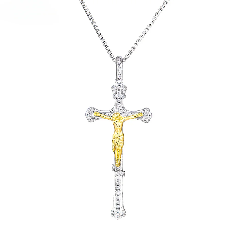 Cubic Zirconia Cross Pendant Cross Pendant Hip Hop Portrait Necklace Gold Plated Zircon Jewelry Fashion Items