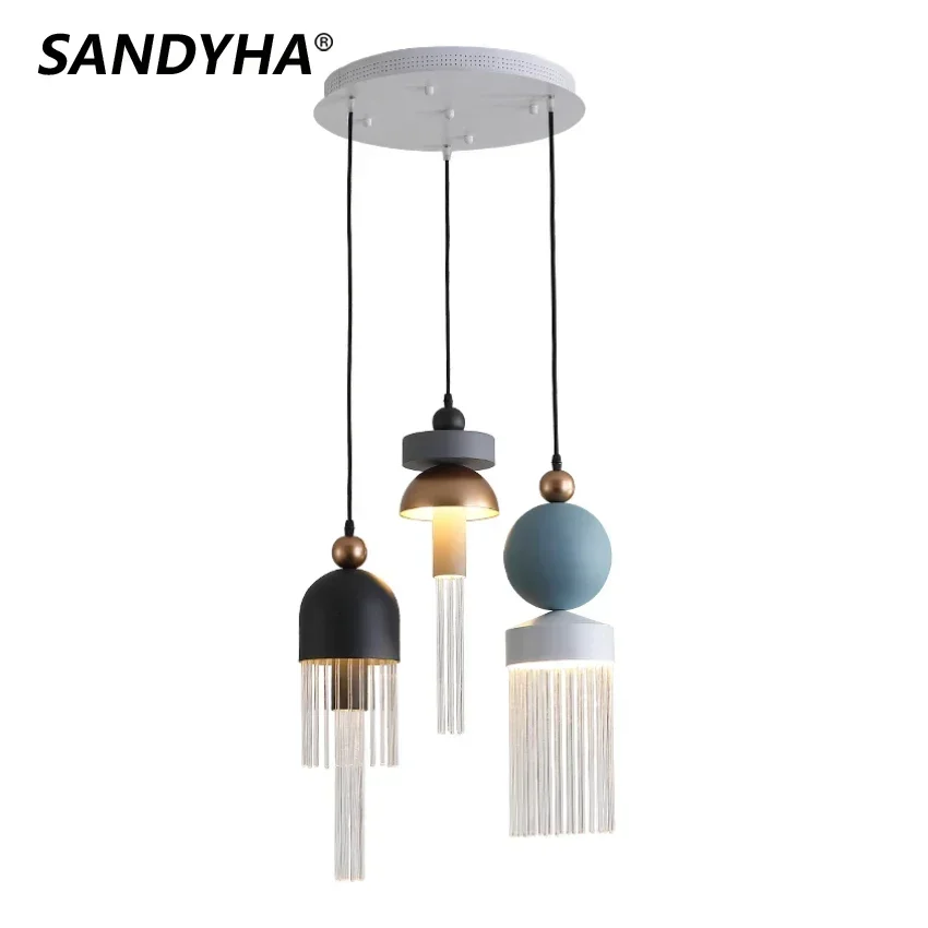 SANDYHA أنيق LED الثريا جزيرة المطبخ تركيب المصابيح مع غطاء معدني زجاجي مصباح معلق أنيق لغرفة الطعام المنزل