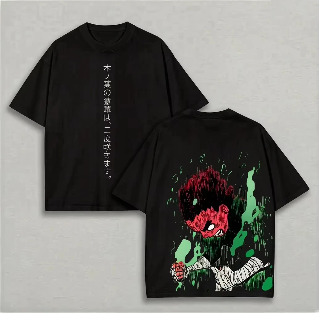 2026 summer Anime Naruto Rock Lee Oversized T-shirt, Eight Gates Print Casual Streetwear Tee For Men Women view 2