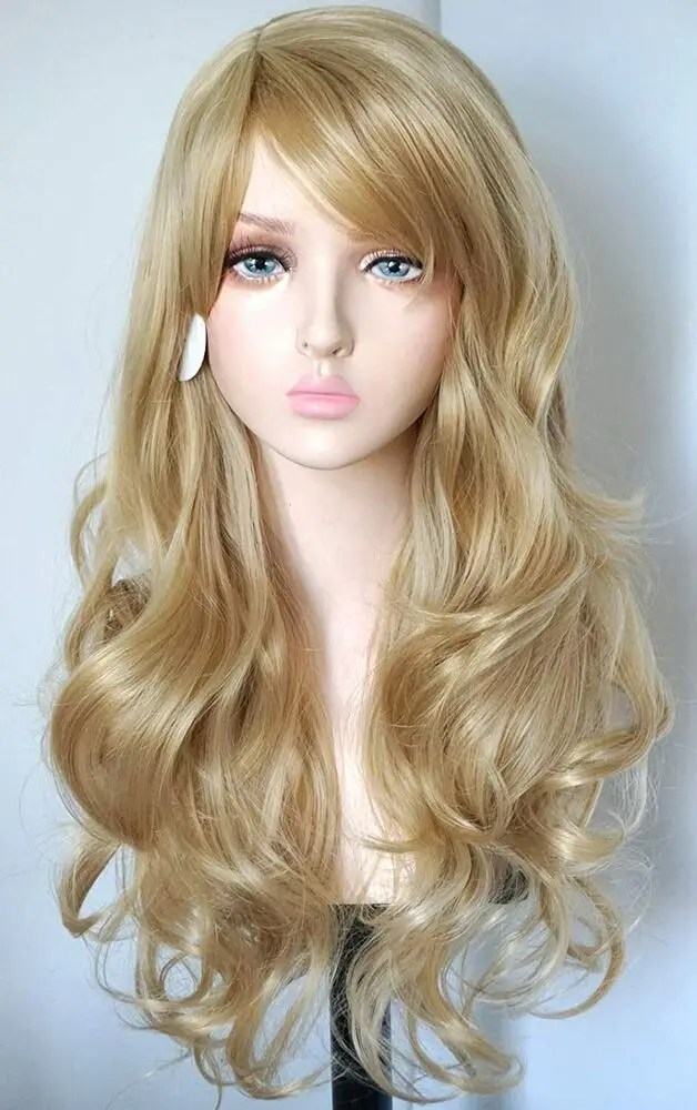 Women's Long Curly Body Wavy Heat Resistant Dark Blonde Wigs Cosplay Party Wigs