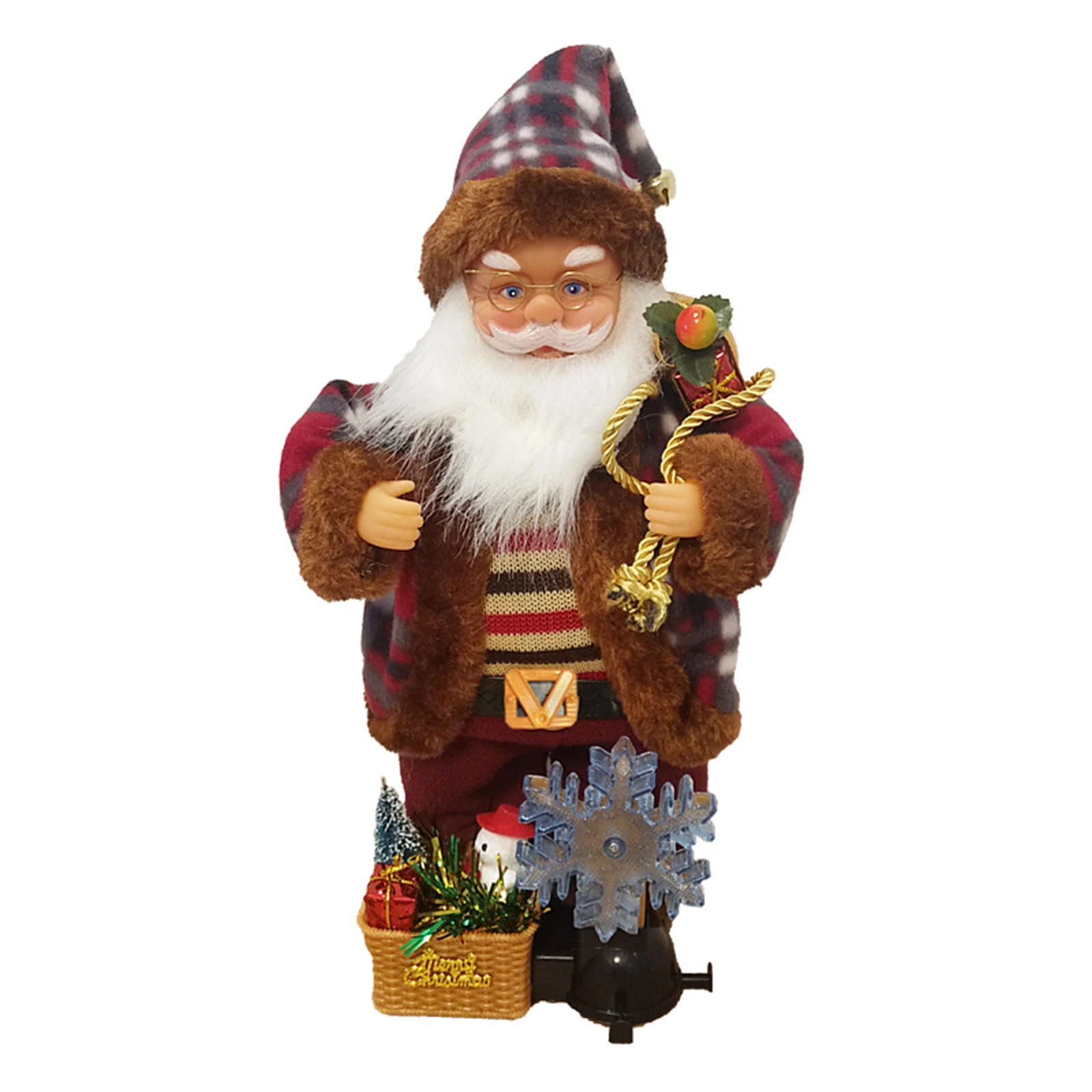 Cute Electric Santa Claus Doll With Rotatable Snowflake Shape Light Christmas Decoration