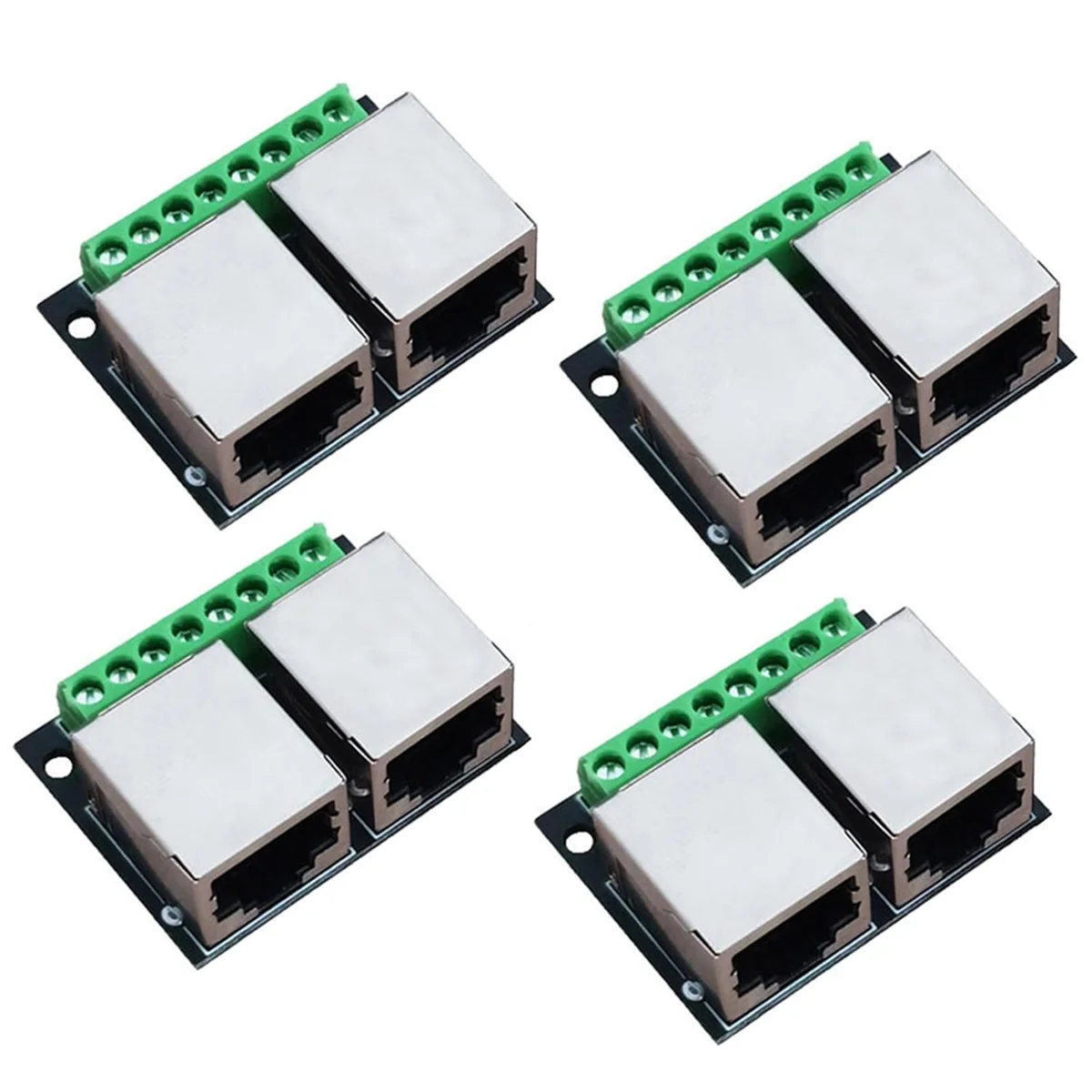 4PCS RJ45 Ethernet Dual Female Terminal Breakout Board,3.5mm Pitch Connector Board Shielded Network Adapter Terminal TQ