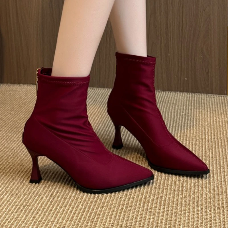 

Sexy Pointed Toe High Heels Ankle Boots Women Dress Party Shoes Elegant 2025 Winter New Fashion Boots Brand Luxury Pumps Botas