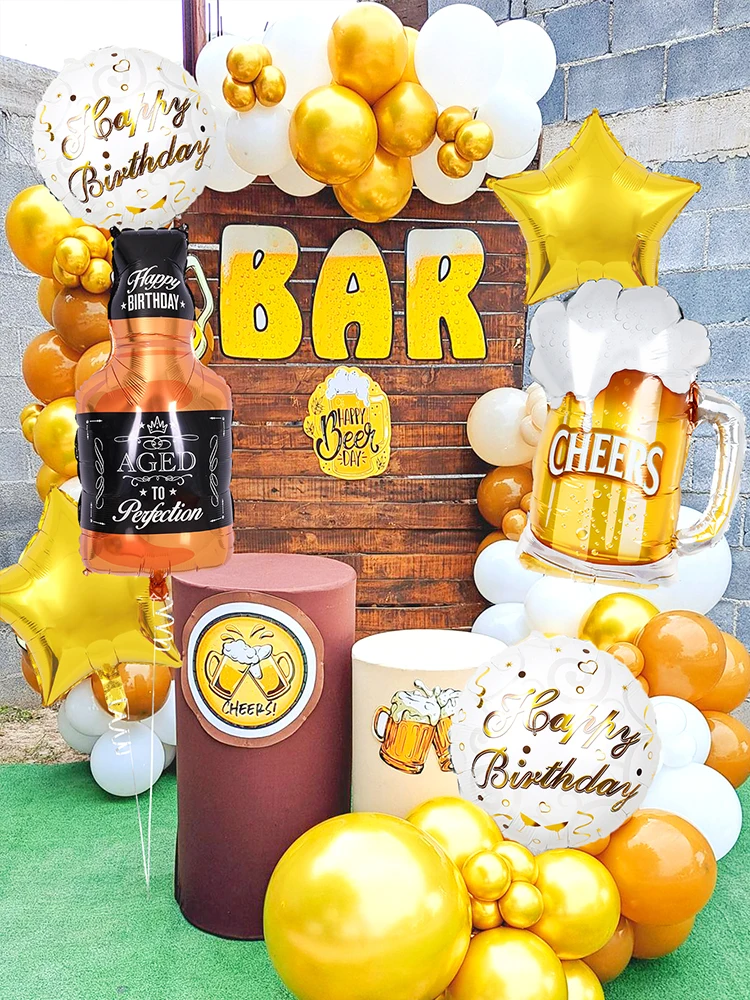 2/6 Stück Whiskey- und Bierflaschen-Ballons sowie Bierkrug-Ballons, Bier-Thema Geburtstagsfeier, Bar, Sommerparty – Detail 4