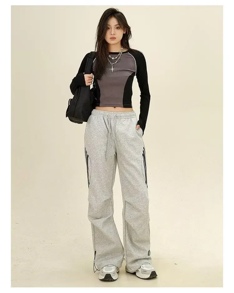 

Retro drawstring casual pants high street trendy dopamine work pants spring and summer men's and women's street wide legs, str