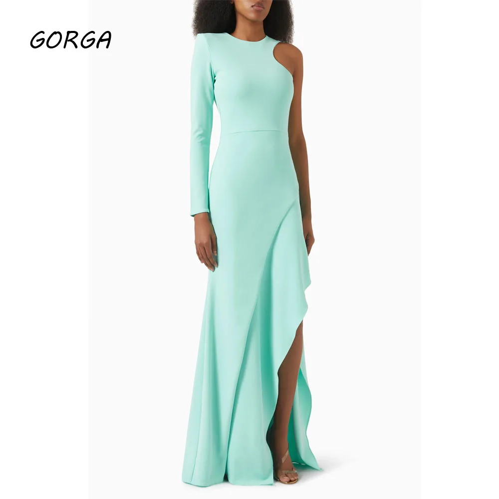 

GORGA Customized Simple Floor-Length Crepe Evening Dress One Shoulder Prom Dress Long Sleeve 2025 Side Split Mermaid Party Dress