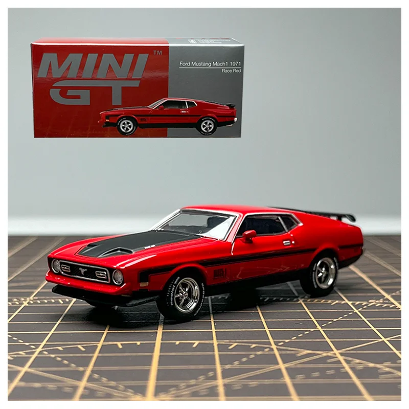 

МИНИГТ 1/64 # 1122 Mustang Mach1 1971, модель автомобиля из сплава, статическая коллекция, украшенные праздничными подарками, игрушки