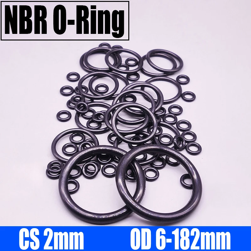 10/50PCS NBR O Ring Seal Gasket CS 2mm OD 6-182mm Nitrile Butadiene Rubber Spacer Oil Resistance Washer Round Shape Black