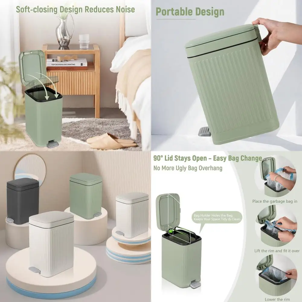 

1.9 Gallon Sage Green Slim Step Trash Can with Soft-Close Lid for Bathroom, Bedroom, Office, Dorm, and RV