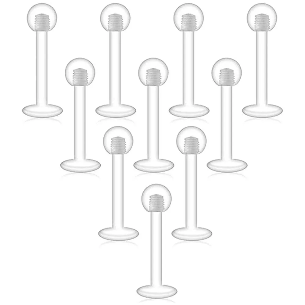 10pcs Clear Acrylic Lip Stud Piercing Labret Ring Set
