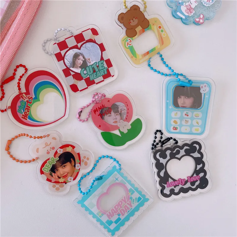 Cute Photo Frame Key Chain TransparentArcylic Pendant Decorative Idol Photocard Backpack Keyring Gift School Stationery