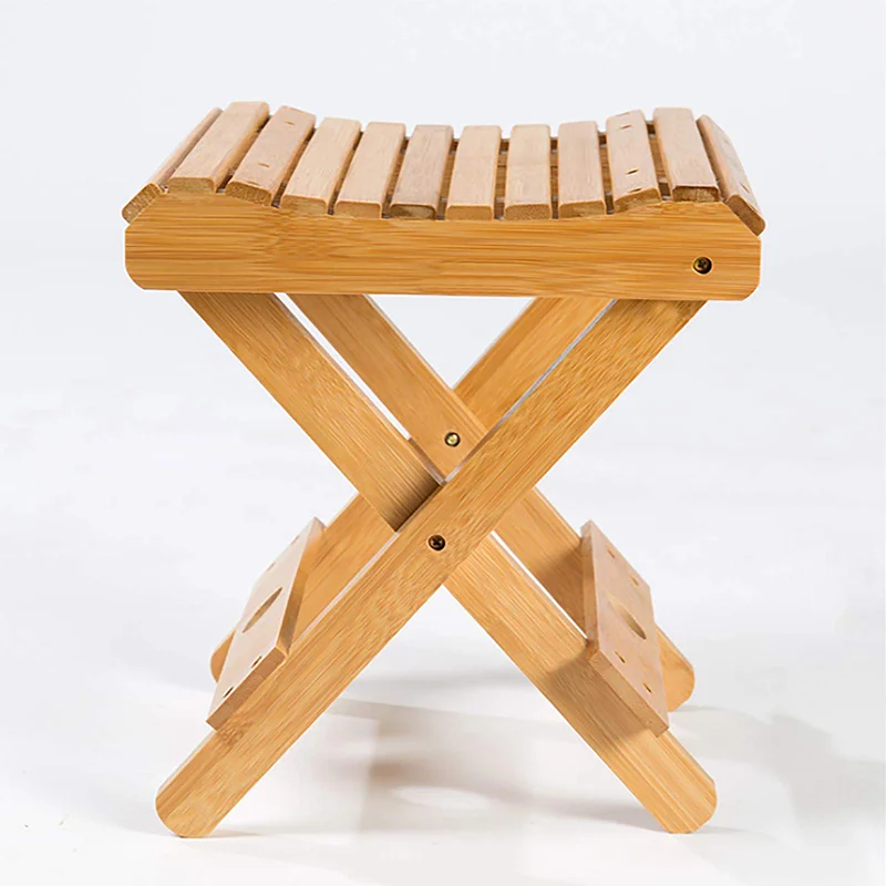 1pc bamboo, wood. Portable Folding Bamboo Chair - Collapsible Stool for Beach, Fishing, Shoe Changing & Home Furnishing