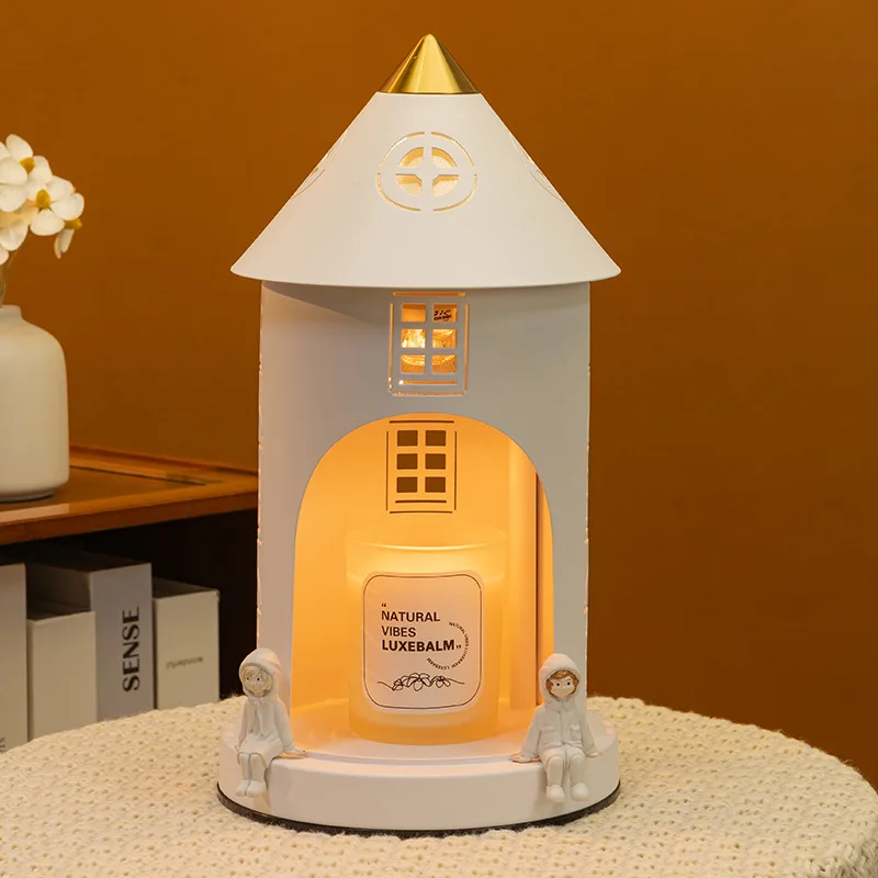 Castle Shaped Wax Melt Warmer, Fireless Aromatherapy Lamp with Stepless Dimming Bedroom Bedside Decor