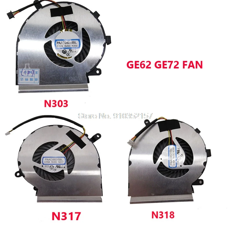 CPU GPU Fan For MSI GE62 GE72 PE60 PE70 PE72 GL62 GL72 0.55A DC5V PAAD06015SL N303 N302 E322500063CA91 N317 N318 GE62VR GE62MVR