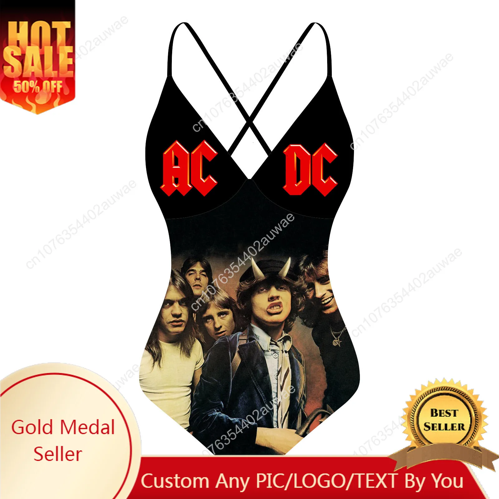 

A-AC Custom V-neck Halter Back Swimsuit Womens Bathing Suits Vintage Rock D-DC Bikini Pool Party Beach Sexy Swimwear Beachwear