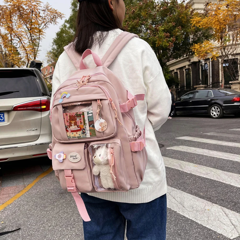 Mochila bonita para mujer, mochila escolar de nailon con múltiples bolsillos impermeable para estudiantes y adolescentes, bolsa para libros para ordenador portátil Kawaii, Mochilas