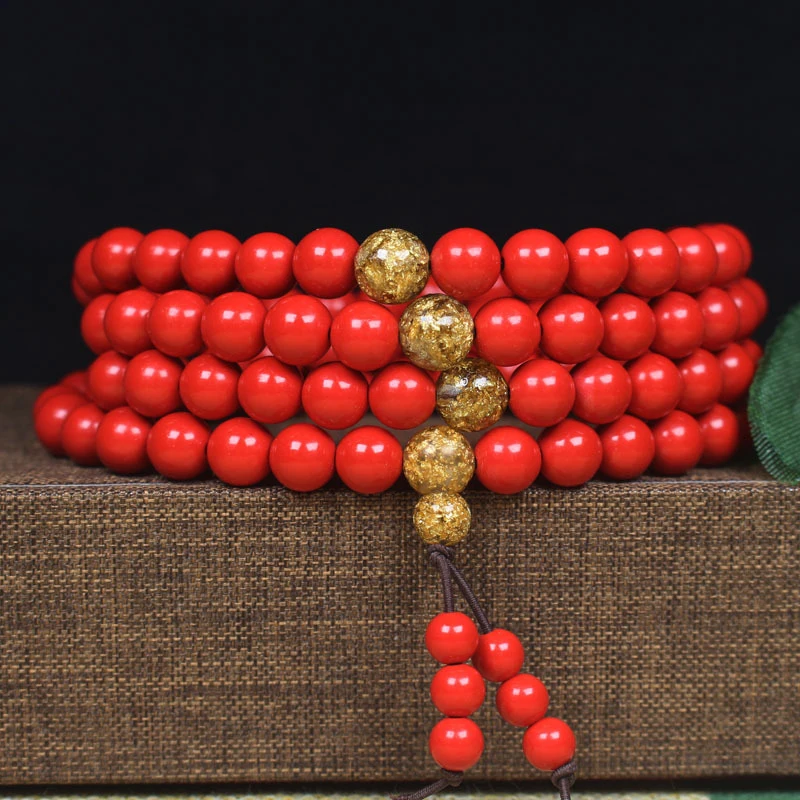

Буддийский браслет из киновари с 108 бусинами, 8 мм и 6 мм, цепочка для свитера, двойного назначения, для мужчин и женщин.