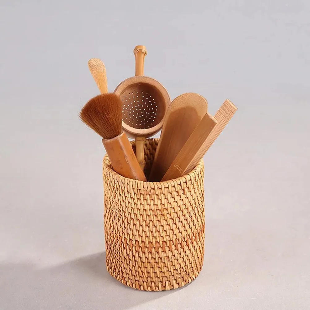 1PC Rattan Woven Tea Set Container Handmade Tea Ceremony Basket Creative Tea Storage Basket Multi-purpose Rattan Woven Pen Conta