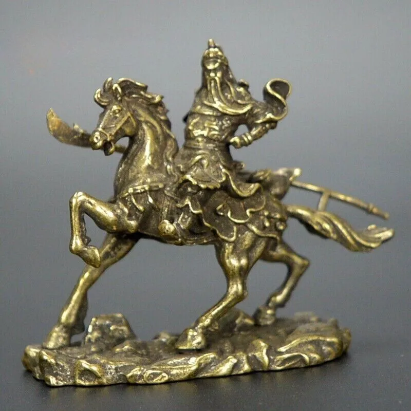 bronze Guan Yu ride Horse statue Chinese old collection handwork