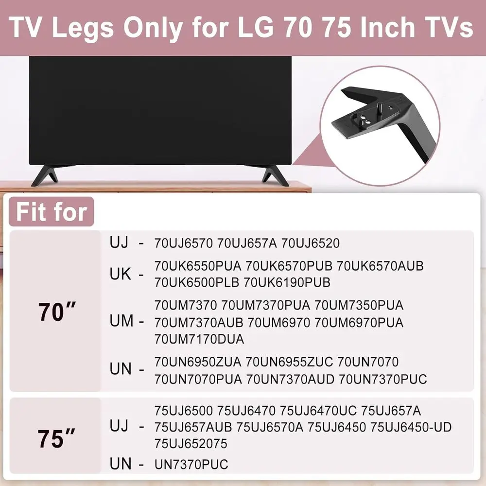 Suporte Universal para TV ou Pernas de Substituição para TVs de 70-75 Polegadas com Parafusos