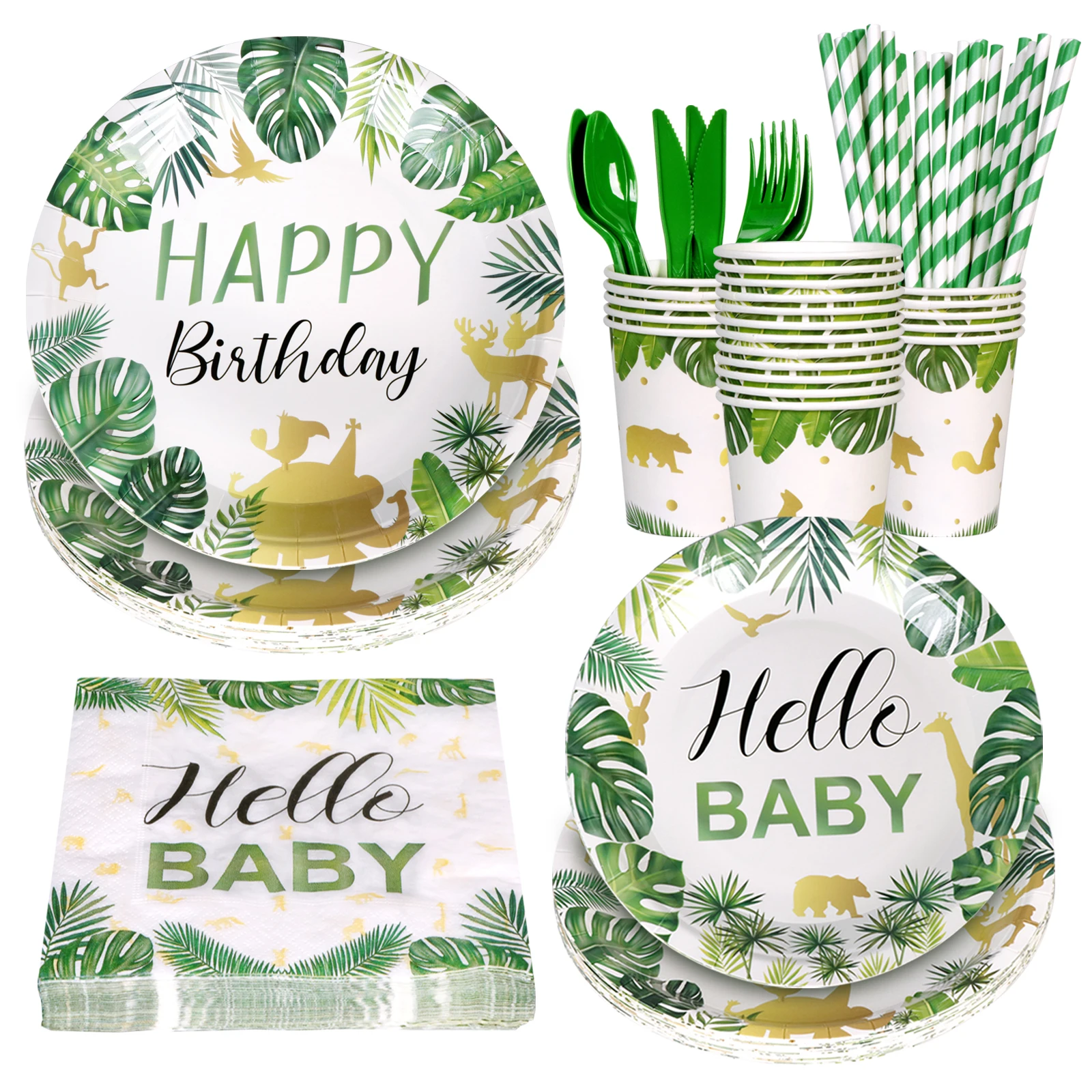 

OurWarm Disposable Tableware Wild One Birthday Party Decor Jungle Animal Party Kids Baby Shower Theme Party Supplies Paper Plate