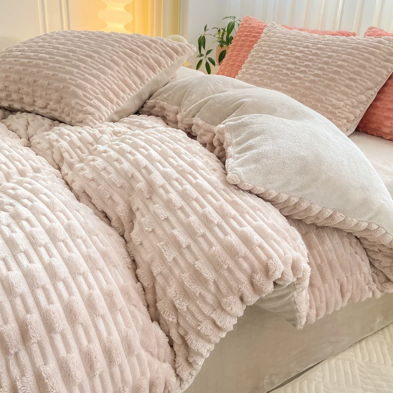 

Rabbit Plush Fleece 4pc Bedding Set Quilt Cover Warm Sheet Queen Comforter Set Comforters Queen Size Comforter Full Size Bedding