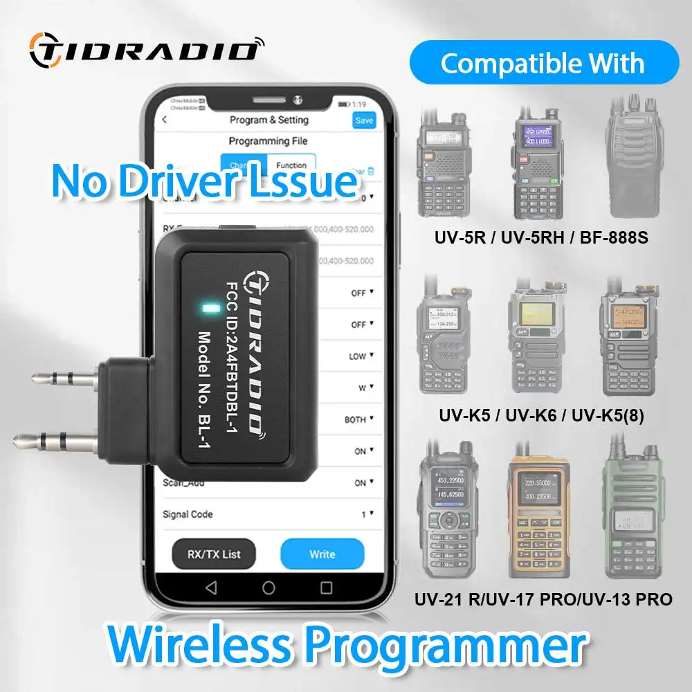 

TIDRADIO Wireless Programmer APP Programming for Walkie Talkie Multiple Model Search Repeaters For Quansheng UVK5 BF UV-5R