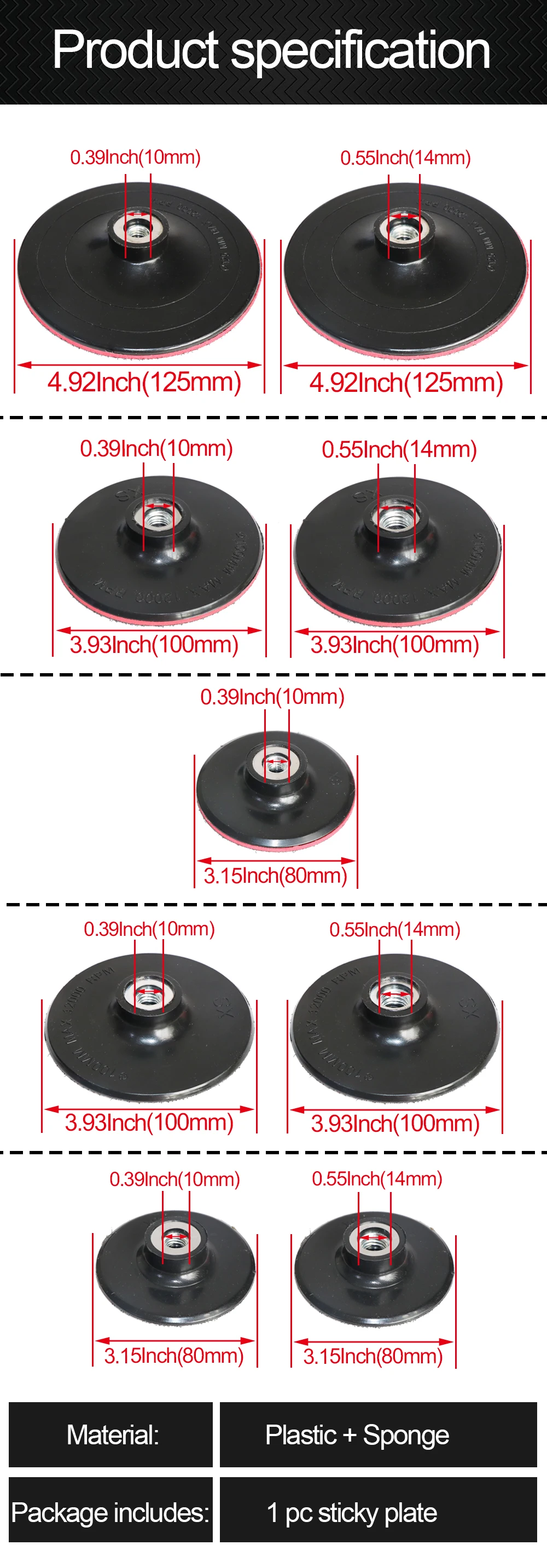 1pc Schleif Disc Stützteller 3/4 zoll 80/100mm Schleifpapier Selbstklebende M10 Haken-Schleife Stützteller fit Sander Grinder – Detail 3
