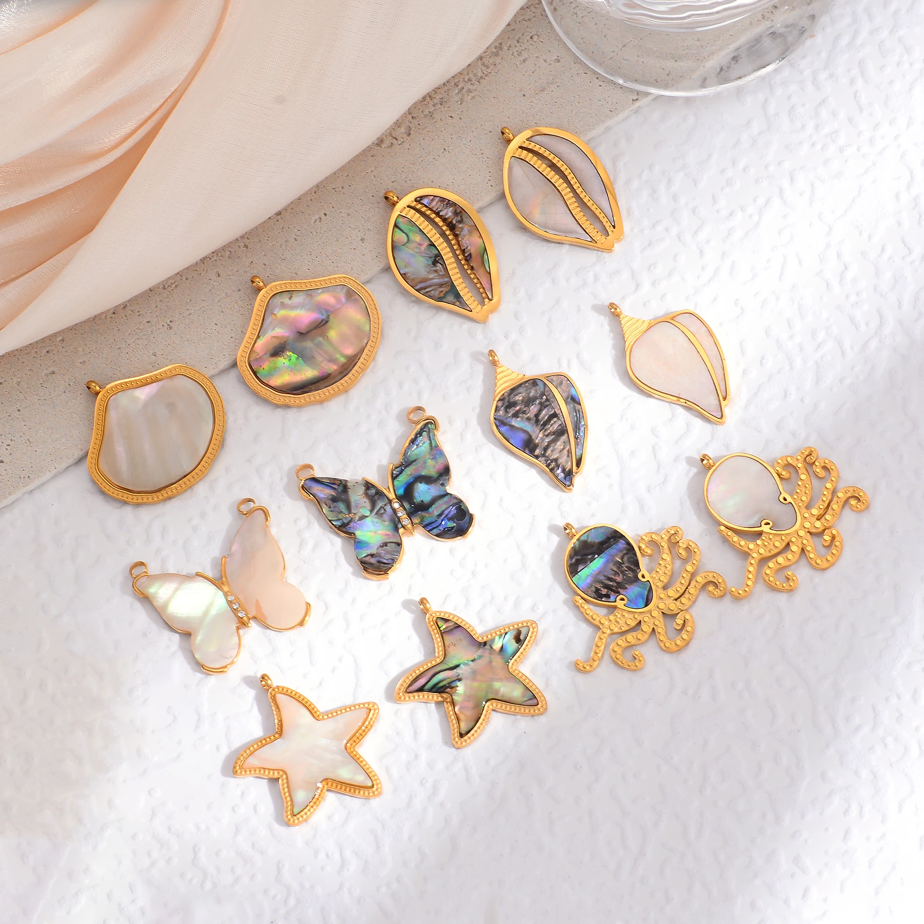 

Wholesale 4pcs/lot Stainless Steel Natural Shell Butterfly Conch Charms for DIY Jewelry Making Pendant Necklace Accessories