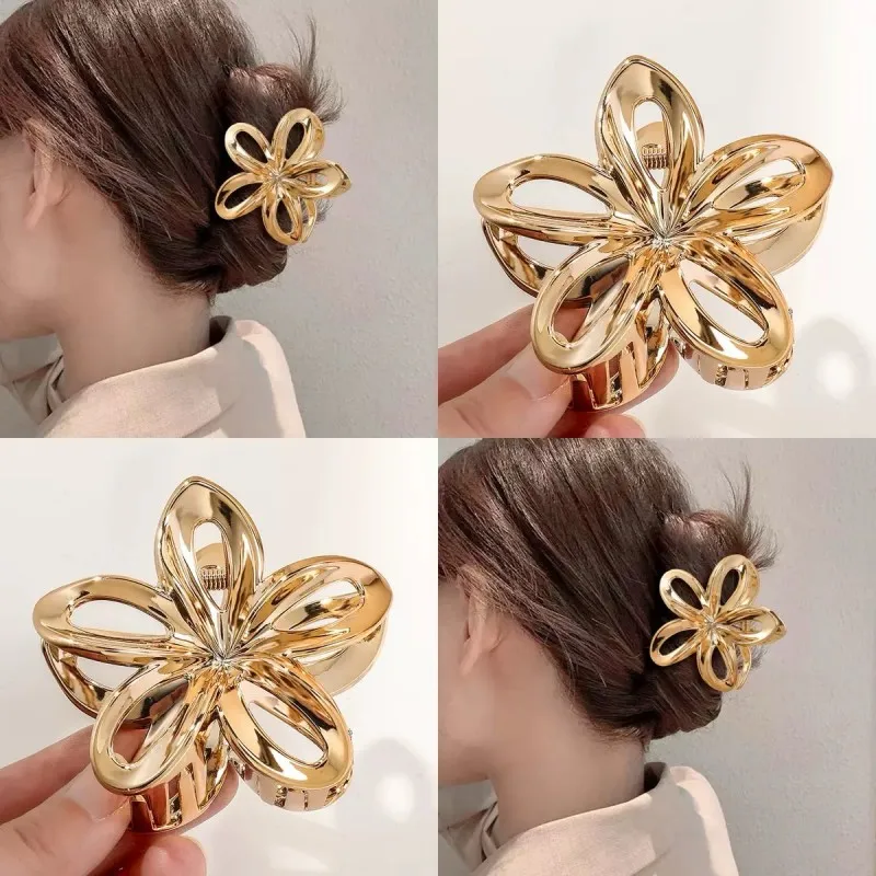 Hochwertiger, hohler Blumen-Haarschmuck aus Metallimitat für Frauen – Detail 1